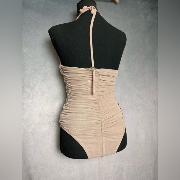 Blush pink mesh ruched halter top body suit size xs - Picture 6 of 7